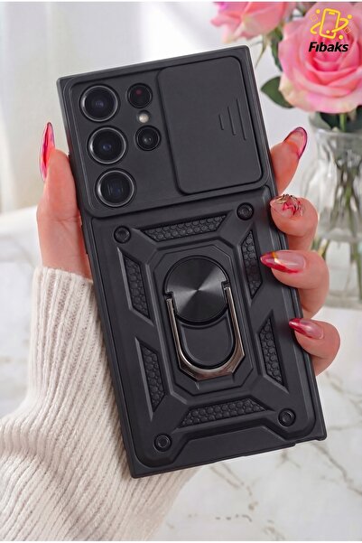 Fibaks Galaxy S25 Ultra Kılıf Kamera Korumalı Sürgülü Yüzüklü Armor Military ...