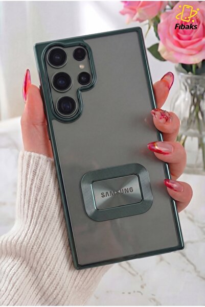 Fibaks Galaxy S22 Ultra Kılıf Kamera Lens Korumalı Şeffaf Renkli Logo Göstere...