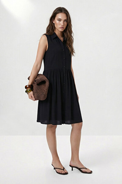 Trendyol Collection Black Midi Sleeveless Buttoned Unlined Woven Dress Twoss2...