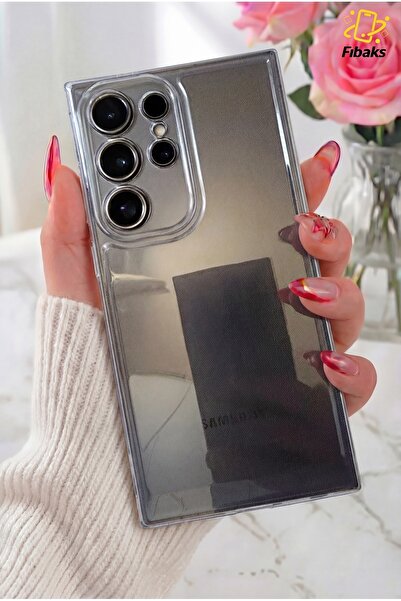 Fibaks Galaxy S24 Ultra Kılıf Kamera Korumalı Renksiz Şeffaf Esnek Renksiz Si...