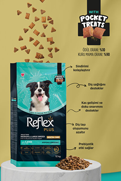Reflex Plus Pocket Treats İlaveli Orta ve Büyük Irk Kuzu Etli Yetişkin Köpek Maması 12 kg