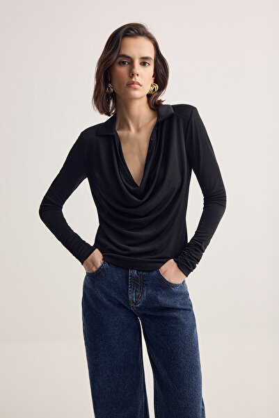 Muse for all x Trendyolmilla Μαύρη πλεκτή μπλούζα Degaje TWOSS26BZ00453