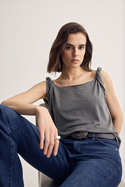 Muse for all x Trendyolmilla Anthrazitfarbene Modal-Mischbluse TWOSS26BZ00452