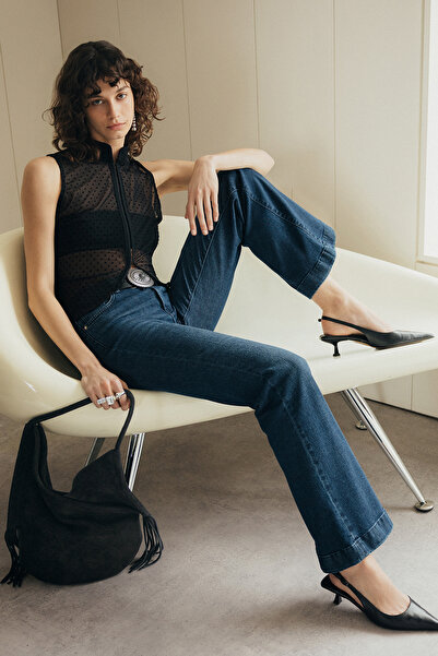 Muse for all x Trendyolmilla Schwarze transparente Bluse mit Punktemuster TWO...