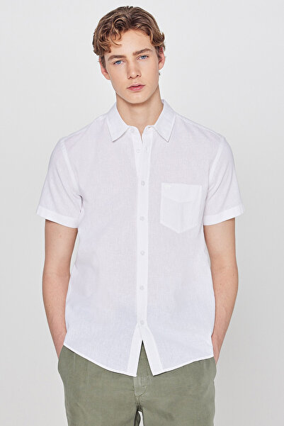 WRANGLER Regular Fit Normal Kesim Kısa Kollu Düğmeli Yaka Keten Gömlek