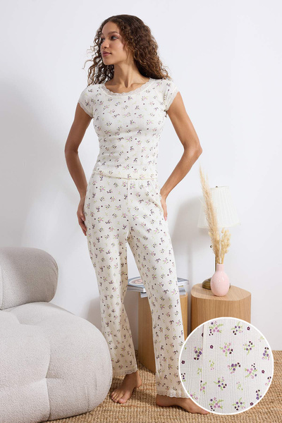 Trendyol Collection Ecru 100% pamut virágos csipke részletesen kidolgozott bo...