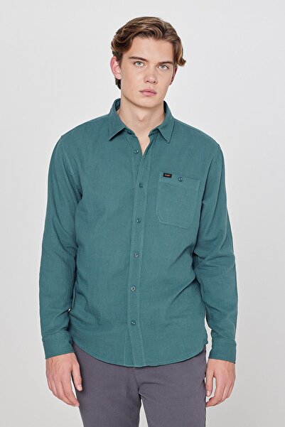 Lee قميص أخضر فضفاض مناسب ومريح 100% قطن