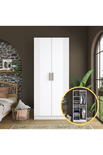 Rani Mobilya Rani BA222 Membran Kapaklı Gardırop 2 Kapaklı 6 Raflı 2 Askılı E...