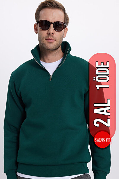 Tudors Unisex Relax Fit Rahat Kesim Pamuklu Içi Polarlı Yarım Fermuarlı Haki ...