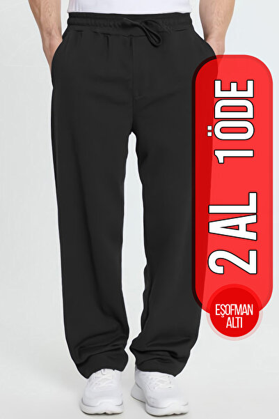 Tudors Erkek Siyah Pamuklu Baggy Fit Rahat Kesim Beli Bağcıklı Yan Cepli Örme...