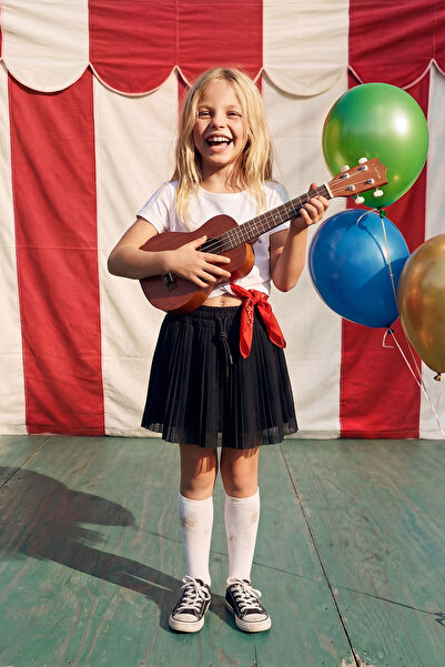 TRENDYOLKIDS Pleat negru plisat Skater Woven pentru fete fustă pantalon scurt...