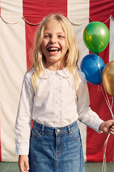 TRENDYOLKIDS Cămașă de sărbătoare țesută cu guler pentru fetițe din bumbac ec...