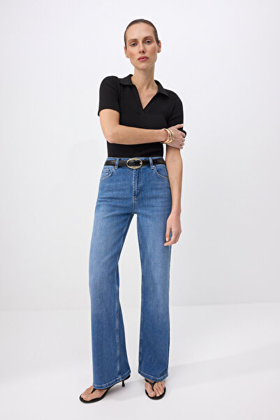 Trendyol Collection Blugi din țesătură specială albastră premium, cu talie în...