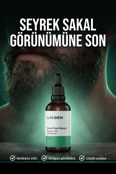 Luis Bien Yeşil Sakal Serumu 30 ml – Seyrek Sakal/Köselik İçin, Daha Dolgun Görünüm | Peeling Serum, Gözenek Arındırıcı Serum | Siyah Nokta Serumu | Yüz Peeling