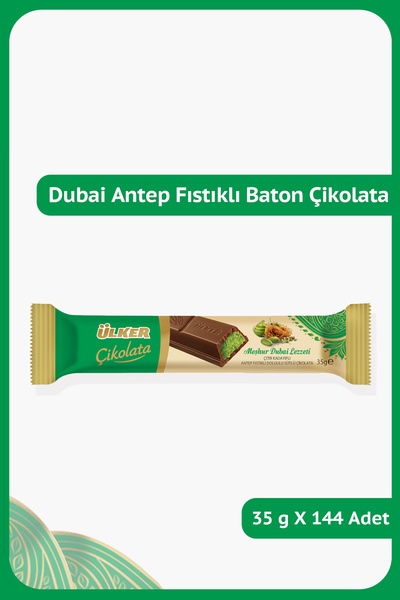 Ülker DUBAİ - Antep Fıstıklı Çıtır Kadayıflı Sütlü Çikolata - 35 gram - 144 Adet