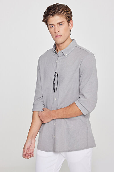 AC&Co / Altınyıldız Classics قميص رجالي رمادي اللون من القطن المرن القابل للت...