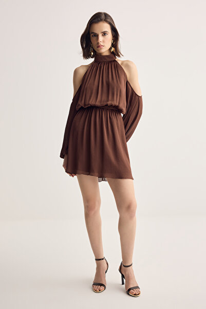 Muse for all x Trendyolmilla Καφέ Σατέν Μίνι Φόρεμα TPRSS26EL00104