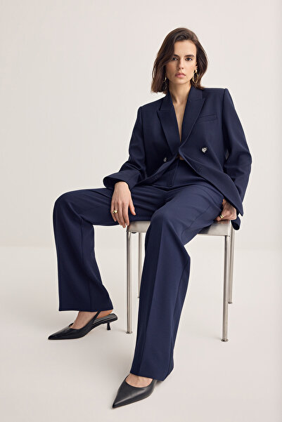 Muse for all x Trendyolmilla Pantaloni clasici țesuți bleumarin TWOSS26PL00095