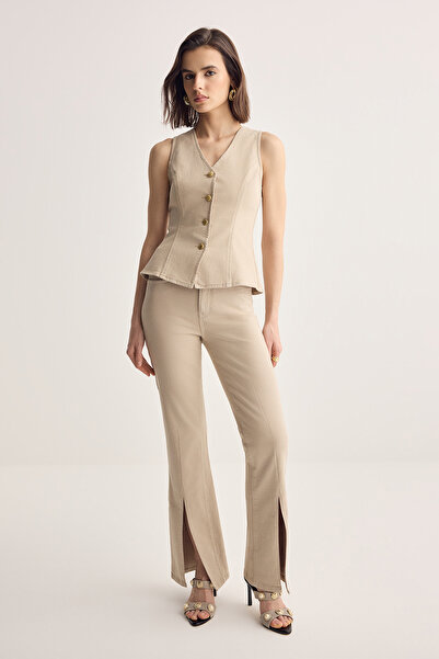 Muse for all x Trendyolmilla Hoch taillierte, geschlitzte Jeans mit ausgestel...