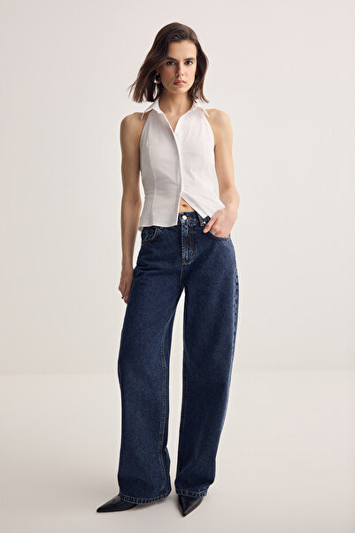 Muse for all x Trendyolmilla Dunkelblaue Baggy-Jeans mit mittlerer Taille aus...