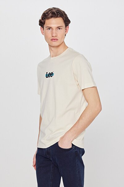 Lee Regular Fit Normal Kesim Bisiklet Yaka %100 Pamuk Bej Tişört