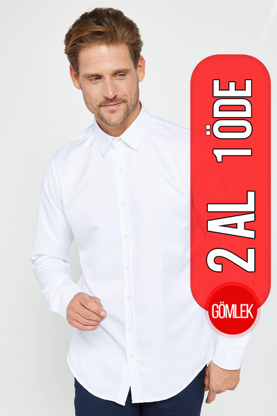 Tudors Slim Fit Uzun Kollu Kolay Ütü Teri Emen Nefes Alan Doku Kravatlık Dört...