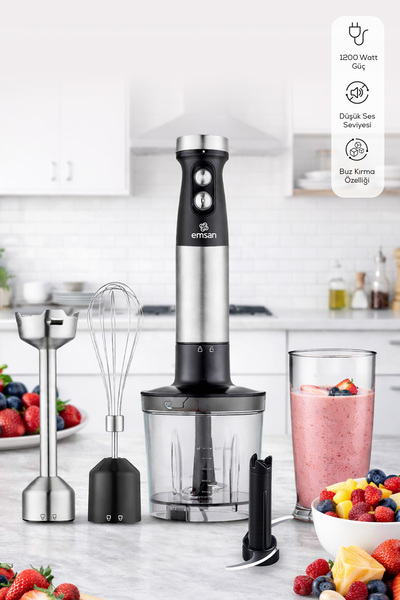 Emsan طقم خلاط جوستو 3 في 1 إينوكس 1200 واط