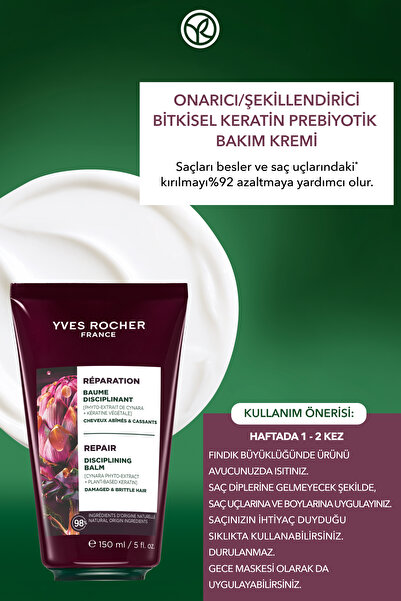 Yves Rocher Bitkisel Keratin Bakım Kremi - Tüm Saçlar/Onarıcı / Şekillendirici / Reparation -Prebiyotik,Vegan-15