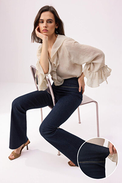 Trendyol Kollektion Dunkelblaue, hoch taillierte, weiche, extra dehnbare, ges...