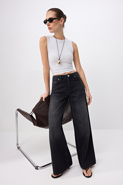 Συλλογή Trendyol Premium Μαύρο Πιο Βιώσιμο Τζιν Ψηλόμεσο 100% Βαμβακερό με Φα...