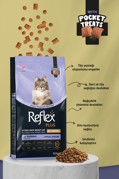 Reflex Plus Pocket Treats İlaveli Kısırlaştırılmış Anti-Hairball Kedi Maması 1,5 kg