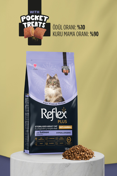 Reflex Plus Pocket Treats İlaveli Kısırlaştırılmış Anti-Hairball Kedi Maması 1,5 kg