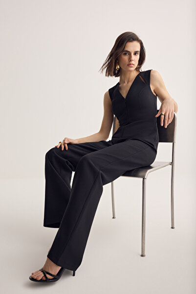 Muse for all x Trendyolmilla Salopetă neagră cu decupaje țesut TPRSS26TU00011