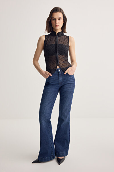 Muse for all x Trendyolmilla Dunkelblaue Low-Waist-Jeans mit ausgestelltem Be...