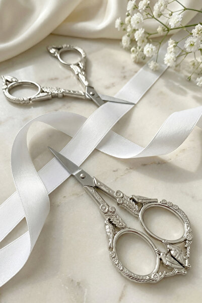 ZEYMERADE Ψαλίδι Υπόσχεσης και Αρραβώνα Ασημένιο, Ανοιγόμενο με Κορδέλα, Ειδι...