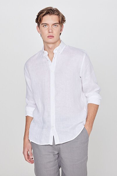 Lee 100% Linen Regular Fit Regular Cut White Shirt