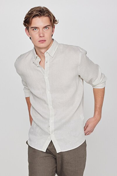 Lee 100% Linen Regular Fit Beige Shirt