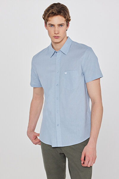 WRANGLER Regular Fit Regular Fit Linen Blend Light Blue Shirt