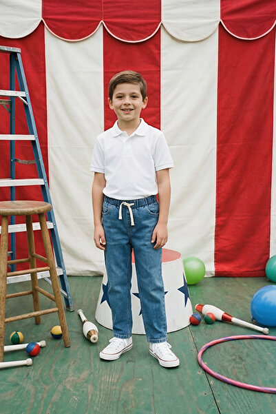 TRENDYOLKIDS Pantaloni pentru băieți cu talie elastică albastră denim TKDSS26...