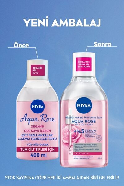 NIVEA Aqua Rose Gül Suyu İçeren Çift Fazlı Micellar Makyaj Temizleme Suyu 400ml,Yüz Göz Dudak, Aydınlatıcı