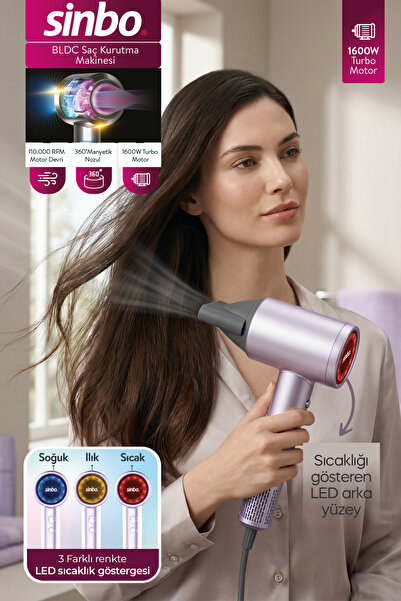 Sinbo SHD-1718 BLDC 1600W Profesyonel Saç Kurutma Makinesi - Mor – Manyetik N...