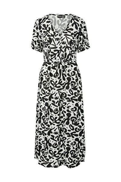 PIECES PCBARRI SS MIDI V-NECK DRESS WVN MSA BC