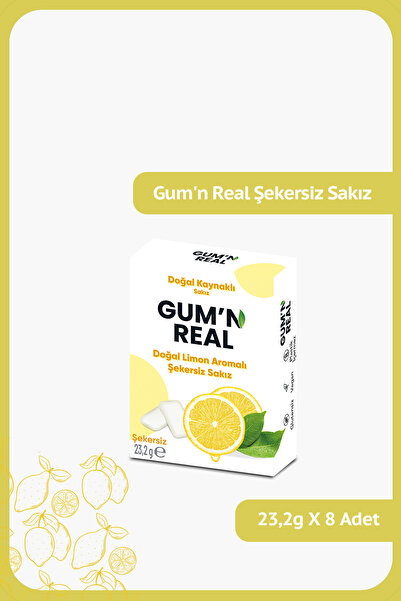 Ülker GUM'N REAL - Doğal Limon Aromalı Şekersiz Sakız - 23.2 gram - 8 Adet