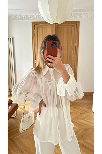 Genel Markalar Beyaz Büzgü Ve Kol Detaylı Gömlek