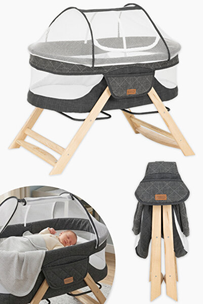 Wellgro Go With Me Anne Yanı Park Yatak Katlanır Ahşap Beşik Gri