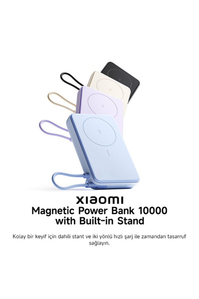 Xiaomi 10000 mAh Standlı Manyetik Kablosuz Dahili Type-C Kablolu Hızlı Şarj Powerbank Açık Mor