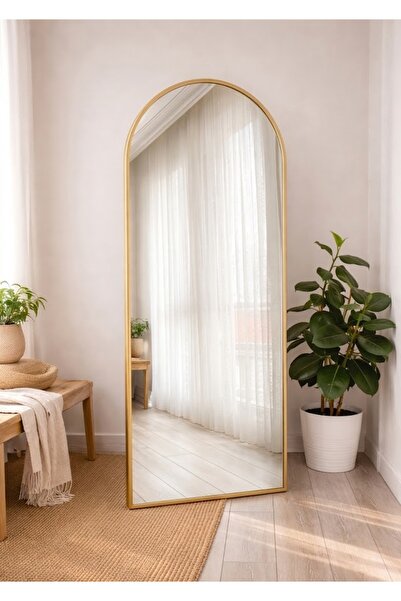 Ersan Dizayn 65X180 Gold Metal Çerçeve Oval Boy Aynası (4mm Şişecam Gerçek Ayna)