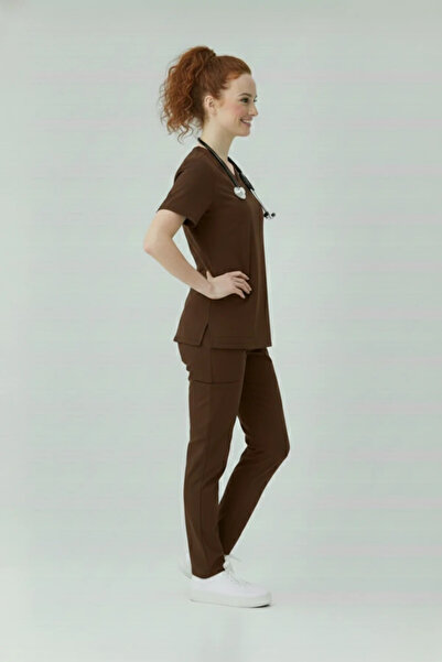 HEMİ Σετ Ρούχων Tesettür Friar Brown Meslek Grupları Forma Scrubs Lycra