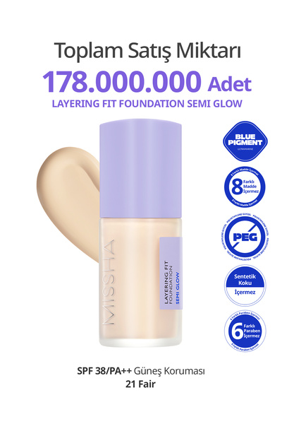 Missha Yarı Parlak Bitişli Nemlendirici Fondöten Layering Fit Foundation Semi...