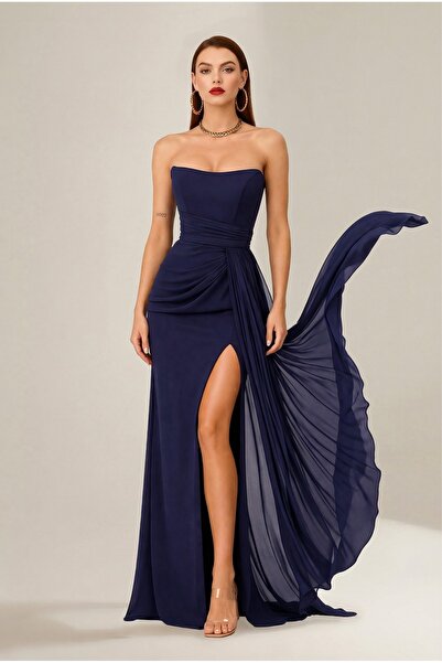 BETTY & SAM Amanda Lacivert Uzun Elbise